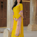 Elegant Mustard Yellow Embroidered Georgette Gown with Dupatta