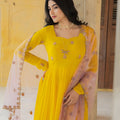 Elegant Mustard Yellow Embroidered Georgette Gown with Dupatta