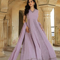 Stylish Lavender Embroidered Georgette Gown with Dupatta