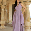 Stylish Lavender Embroidered Georgette Gown with Dupatta