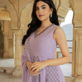 Stylish Lavender Embroidered Georgette Gown with Dupatta
