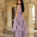 Stylish Lavender Embroidered Georgette Gown with Dupatta