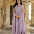 Stylish Lavender Embroidered Georgette Gown with Dupatta