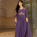 Royal Purple Embroidered Georgette Gown with Dupatta