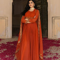 Trending Orange Embroidered Georgette Gown with Dupatta