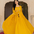 Perfect Mustard Yellow Embroidered Georgette Gown with Dupatta