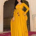 Perfect Mustard Yellow Embroidered Georgette Gown with Dupatta