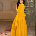 Perfect Mustard Yellow Embroidered Georgette Gown with Dupatta
