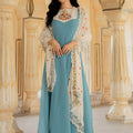 Impressive Blue Embroidered Georgette Gown with Dupatta