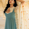 Impressive Blue Embroidered Georgette Gown with Dupatta