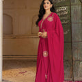 Beautiful Rani Pink Embroidered Georgette Gown with Dupatta