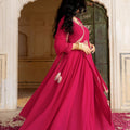 Beautiful Rani Pink Embroidered Georgette Gown with Dupatta