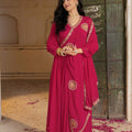 Beautiful Rani Pink Embroidered Georgette Gown with Dupatta