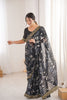 Black Georgette Saree with Golden Embroidered Border Leaf Print