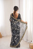 Black Georgette Saree with Golden Embroidered Border Leaf Print