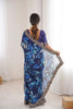 Navy Blue Georgette Leaf Print Saree with Golden Embroidered Border