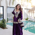 Luxury Purple Velvet Embroidered Salwar Suit with Mirror Work