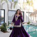 Luxury Purple Velvet Embroidered Salwar Suit with Mirror Work