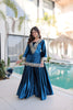 Stunning Teal Blue Velvet Embroidered Salwar Suit with Mirror Work for Wedding