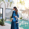 Stunning Teal Blue Velvet Embroidered Salwar Suit with Mirror Work for Wedding