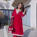 Elegant Rani Pink Velvet Embroidered Salwar Suit with Mirror Work for Wedding