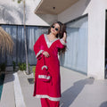 Elegant Rani Pink Velvet Embroidered Salwar Suit with Mirror Work for Wedding