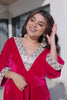 Elegant Rani Pink Velvet Embroidered Salwar Suit with Mirror Work for Wedding