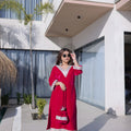 Elegant Rani Pink Velvet Embroidered Salwar Suit with Mirror Work for Wedding