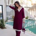 Unique Wine Velvet Embroidered Salwar Suit with Mirror Work for Wedding