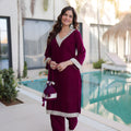 Unique Wine Velvet Embroidered Salwar Suit with Mirror Work for Wedding