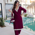 Unique Wine Velvet Embroidered Salwar Suit with Mirror Work for Wedding