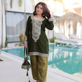 Latest Olive Green Velvet Embroidered Salwar Suit with Heavy Mirror Work for Wedding