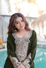Latest Olive Green Velvet Embroidered Salwar Suit with Heavy Mirror Work for Wedding