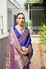 Royal Blue Silk Saree Woven Butta Contrast Pink Peacock Pallu Border