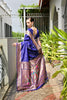 Royal Blue Silk Saree Woven Butta Contrast Pink Peacock Pallu Border