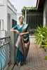 Teal Green Silk Saree Woven Butta Beige Peacock Pallu Zari Border