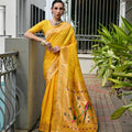 Mustard Yellow Silk Saree with Woven Butta Golden Peacock Pallu 
