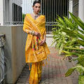 Mustard Yellow Silk Saree with Woven Butta Golden Peacock Pallu