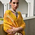Mustard Yellow Silk Saree with Woven Butta Golden Peacock Pallu