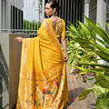 Mustard Yellow Silk Saree with Woven Butta Golden Peacock Pallu