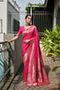 Rani Pink Silk Saree Woven Butta, Contrast Rose Gold Peacock Pallu 