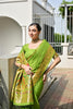 Parrot Green Silk Saree Woven Butta Contrast Golden Peacock Pallu