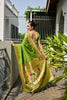 Parrot Green Silk Saree Woven Butta Contrast Golden Peacock Pallu