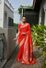  Red Silk Saree with Woven Butta Contrast Golden Peacock Pallu 