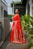 Red Silk Saree with Woven Butta Contrast Golden Peacock Pallu