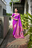 Royal Purple Silk Saree Peacock Floral Woven Pallu, Golden Zari Border