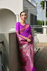 Royal Purple Silk Saree Peacock Floral Woven Pallu, Golden Zari Border