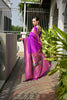 Royal Purple Silk Saree Peacock Floral Woven Pallu, Golden Zari Border