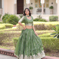 Wonderful Green Embroidered Gold Crush Lehenga Choli with Matching Dupatta for Wedding