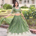 Wonderful Green Embroidered Gold Crush Lehenga Choli with Matching Dupatta for Wedding